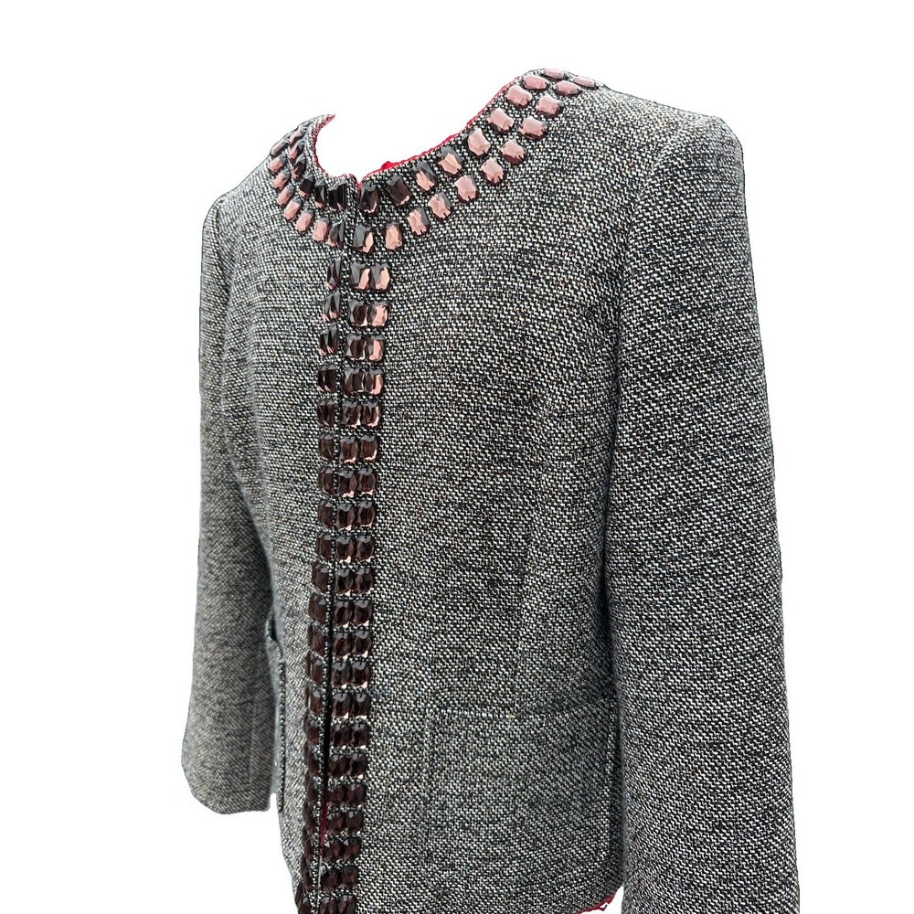 Dana Buchman Women 12 Embellished Metallic Tweed Jacket Career Dressy Jeweled
